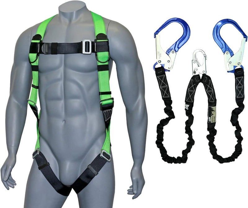 afp Universal Full-Body Fall Protection Safety Harness with Dorsal D-Ring and Mating Buckle Legs | Roofer, Construction, Scaffolding PPE | Shock Absorbing Lanyard Pelican Rebar (OSHA/ANSI) - Image 1