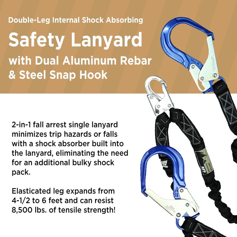 afp Universal Full-Body Fall Protection Safety Harness with Dorsal D-Ring and Mating Buckle Legs | Roofer, Construction, Scaffolding PPE | Shock Absorbing Lanyard Pelican Rebar (OSHA/ANSI) - Image 3