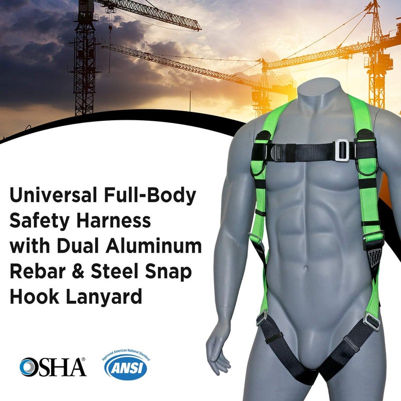 afp Universal Full-Body Fall Protection Safety Harness with Dorsal D-Ring and Mating Buckle Legs | Roofer, Construction, Scaffolding PPE | Shock Absorbing Lanyard Pelican Rebar (OSHA/ANSI) - Image 2