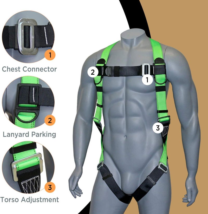 afp Universal Full-Body Fall Protection Safety Harness with Dorsal D-Ring and Mating Buckle Legs | Roofer, Construction, Scaffolding PPE | Shock Absorbing Lanyard Pelican Rebar (OSHA/ANSI) - Image 5