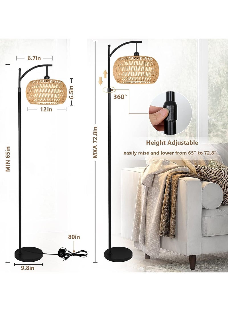 Jorunb 12W Arc Floor Lamp for Living Room Rattan Boho Floor Lamp with Remote Control,Dimmable LED Floor Lamp Wicker Lamp Shades Black Standing Lamp with 3 Color Temperature Tall Floor Lamp For Bedroom Corner - Image 2