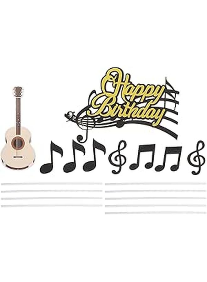 Music Theme Cake Decorations Set 24 Pcs Non Edible Guitar Picks And Note Inserts For Birthday Party Dessert Table - Image 1