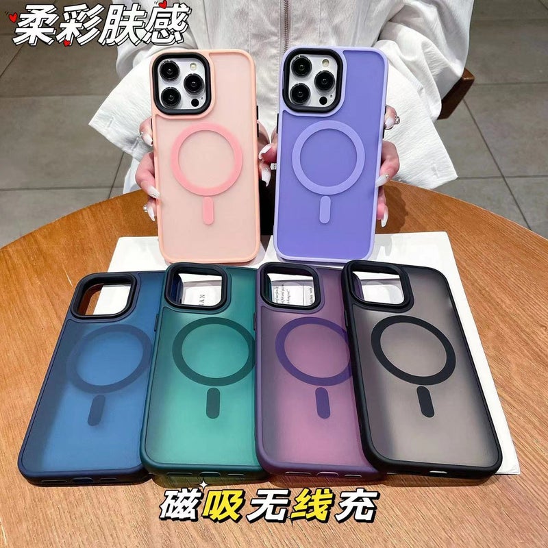 For iPhone14promax Soft Color Magnetic Mobile Phone Case Frosted Feel Apple 15 Protective Case 12 Simple 16 - Image 2
