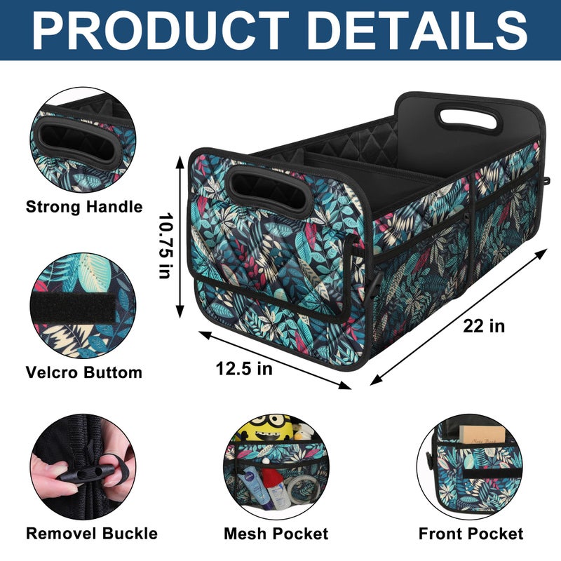 Deosk Car Trunk Organizer for SUV, Car Organizers and Storage with 6 Pocket, Car Accessories for Women/Men 50L Waterproof Polyester Trunk Organizer(Medium, Leaves) - Image 3
