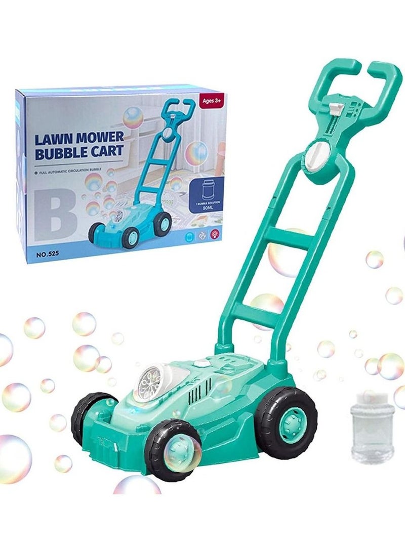 Fitto Automatic Bubble Blowing Mower with Bubble Bottle - Hand-Push Trolly Design, Perfect For Outdoor Playtime - Blue - Image 1