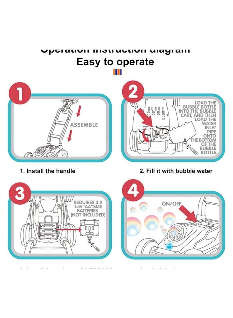 Fitto Automatic Bubble Blowing Mower with Bubble Bottle - Hand-Push Trolly Design, Perfect For Outdoor Playtime - Blue - Image 5