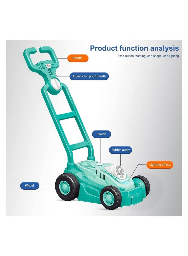 Fitto Automatic Bubble Blowing Mower with Bubble Bottle - Hand-Push Trolly Design, Perfect For Outdoor Playtime - Blue - Image 2