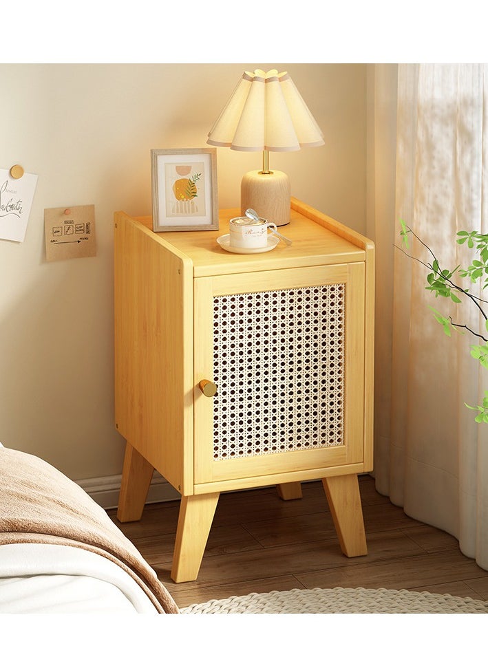 XiuWoo Modern Bamboo Wood Nightstand Table, Bedside Table, End Side Tables, Coffee Tables, Home Storage Rack， Bookcase with Rattan Reticulated Door and Storage Compartment for Home Office  - Image 1