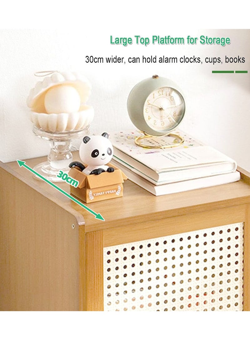 XiuWoo Modern Bamboo Wood Nightstand Table, Bedside Table, End Side Tables, Coffee Tables, Home Storage Rack， Bookcase with Rattan Reticulated Door and Storage Compartment for Home Office  - Image 2