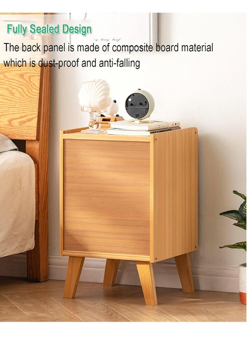 XiuWoo Modern Bamboo Wood Nightstand Table, Bedside Table, End Side Tables, Coffee Tables, Home Storage Rack， Bookcase with Rattan Reticulated Door and Storage Compartment for Home Office  - Image 5