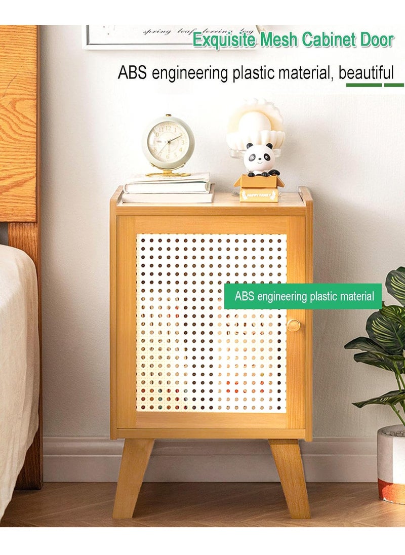 Modern Bamboo Wood Nightstand Table, Bedside Table, End Side Tables, Coffee Tables, Home Storage Rack， Bookcase with Rattan Reticulated Door and Storage Compartment for Home Office