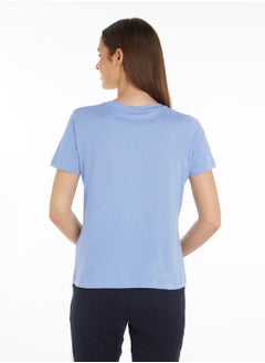 TOMMY HILFIGER Women's  Curve Signature Logo Flag  T-Shirt, Blue - Cotton  - Image 3