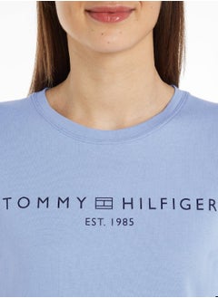 TOMMY HILFIGER Women's  Curve Signature Logo Flag  T-Shirt, Blue - Cotton  - Image 4