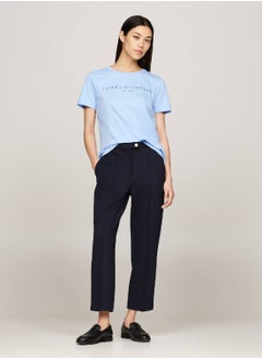 TOMMY HILFIGER Women's  Curve Signature Logo Flag  T-Shirt, Blue - Cotton  - Image 5