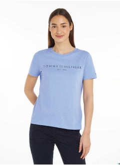 TOMMY HILFIGER Women's  Curve Signature Logo Flag  T-Shirt, Blue - Cotton  - Image 1