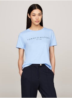 TOMMY HILFIGER Women's  Curve Signature Logo Flag  T-Shirt, Blue - Cotton  - Image 2
