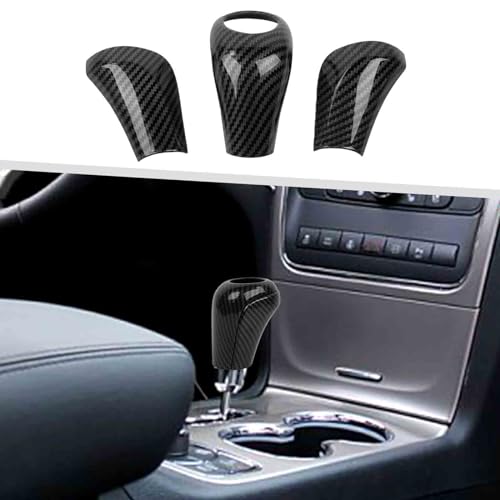 Jimen Compatible with Jeep Grand Cherokee 2011-2013, 3PCS Gear Shifter Knob Cover Interior Trim Accessories (Carbon Fiber) - Image 1