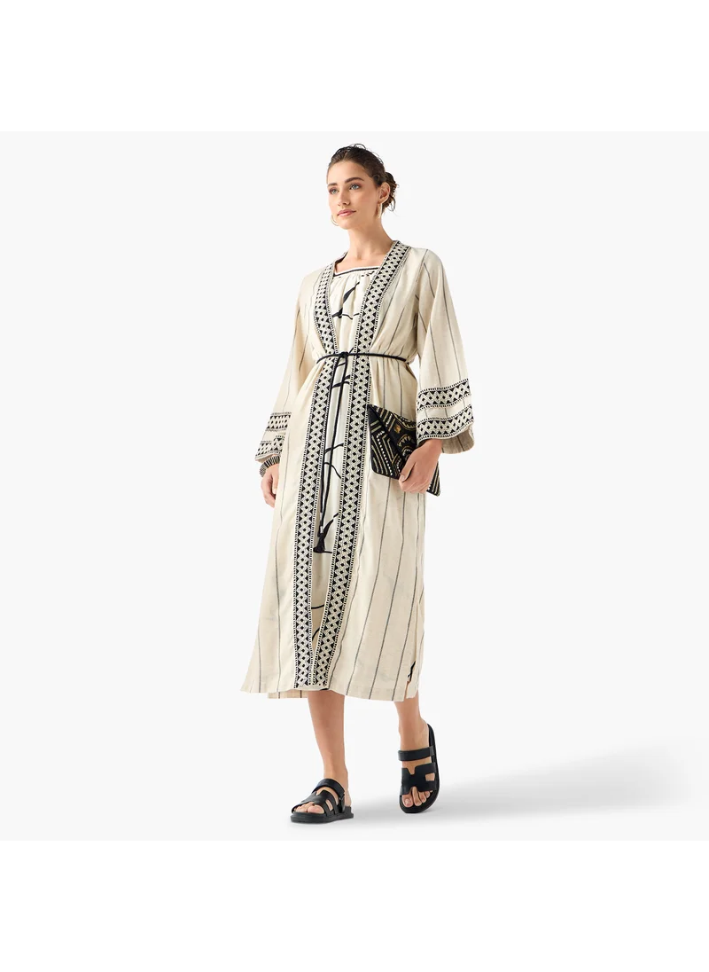 ايكونيك Iconic Printed Dress with Longline Shrug