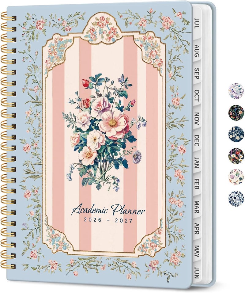 Taja Planner 2026–2027, Academic Year Monthly & Weekly Calendar Book, Jul 2026–Jun 2027, Hardcover Organizer with Tabs, Student & Teacher Planner, 6.3" x 8.5", Parisian Bouquet - Image 1