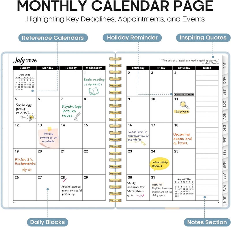 Taja Planner 2026–2027, Academic Year Monthly & Weekly Calendar Book, Jul 2026–Jun 2027, Hardcover Organizer with Tabs, Student & Teacher Planner, 6.3" x 8.5", Parisian Bouquet - Image 2