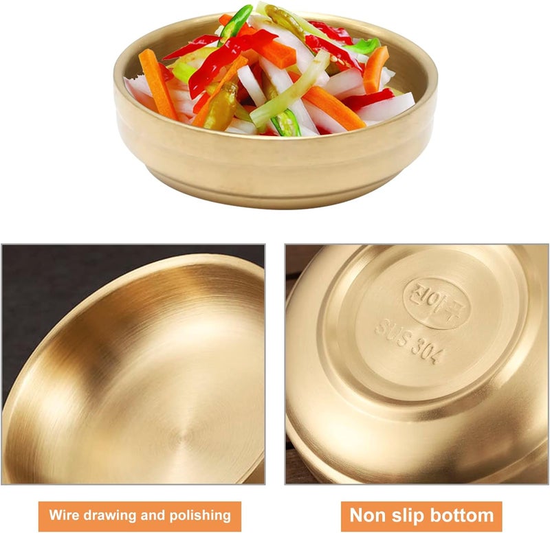 MDEOOSKY 4PCS Mini Stainless Steel Sauce Dish 3.54in Appetizer Plates Double-Deck Plates 304 Stainless Steel Plates for Oil Vinegar Juice Salad Appetizer Side Dish Ketchup (Gold 3.54IN) - Image 4