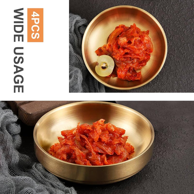 MDEOOSKY 4PCS Mini Stainless Steel Sauce Dish 3.54in Appetizer Plates Double-Deck Plates 304 Stainless Steel Plates for Oil Vinegar Juice Salad Appetizer Side Dish Ketchup (Gold 3.54IN) - Image 3