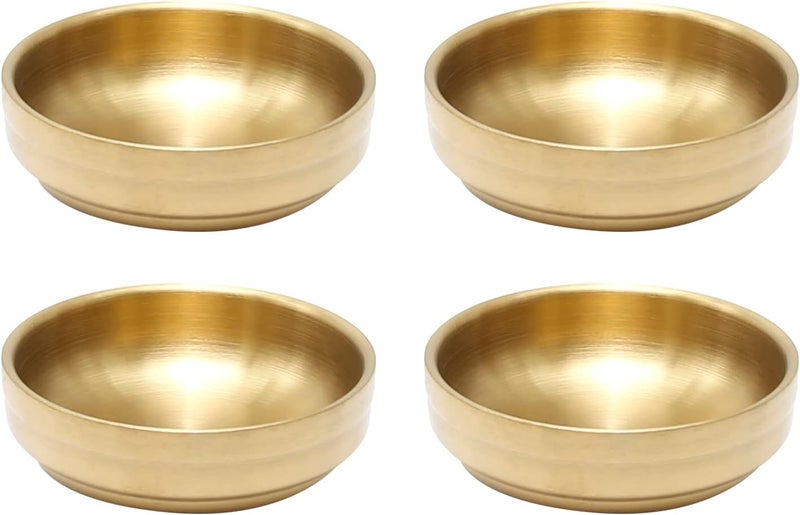 MDEOOSKY 4PCS Mini Stainless Steel Sauce Dish 3.54in Appetizer Plates Double-Deck Plates 304 Stainless Steel Plates for Oil Vinegar Juice Salad Appetizer Side Dish Ketchup (Gold 3.54IN) - Image 1