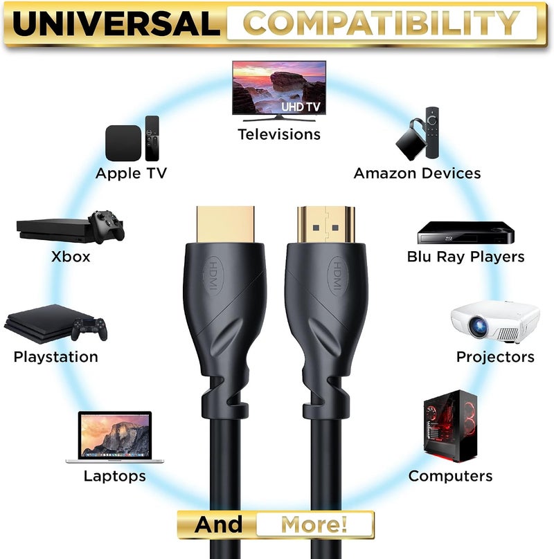 PowerBear 4K HDMI Cable 10 ft | High Speed, Rubber & Gold Connectors, 4K @ 60Hz, Ultra HD, 2K, 1080P, & ARC Compatible for Laptop, Monitor, PS5, PS4, Xbox One, Fire TV, Apple TV & More… - Image 5