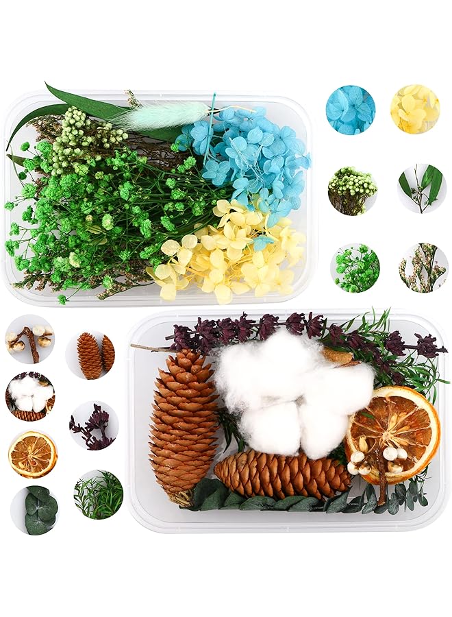 The Bros 2 Boxes Natural Dry Flower&Leaves Plant Stem Bunch for DIY Crafts Photo Props,Dried Embossing Flower Bundles for Wedding Home PartyDecor - Image 1