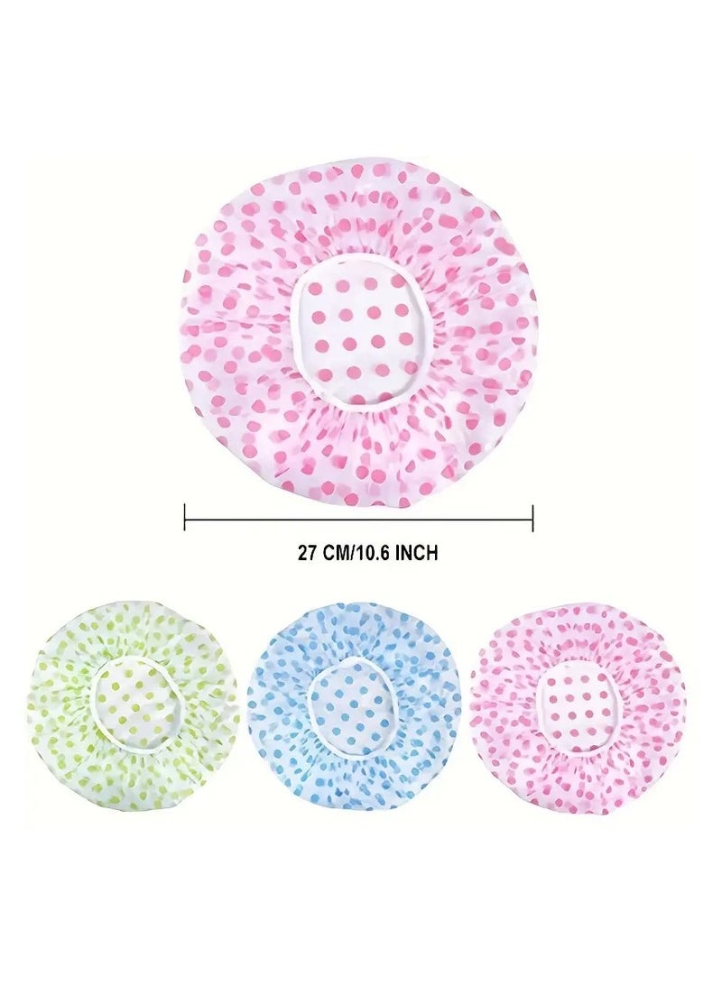 Goolsky 3pcs Adorable Polka Dot Printed Shower Caps, Waterproof Bath Caps Plastic Reusable Shower Caps Elastic Band Bath Hair Hat For Women Ladies Spa Salon - Image 3
