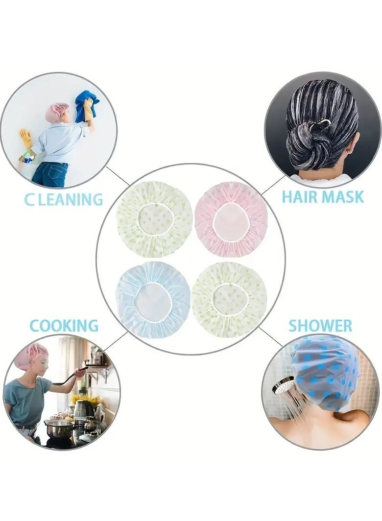 Goolsky 3pcs Adorable Polka Dot Printed Shower Caps, Waterproof Bath Caps Plastic Reusable Shower Caps Elastic Band Bath Hair Hat For Women Ladies Spa Salon - Image 5