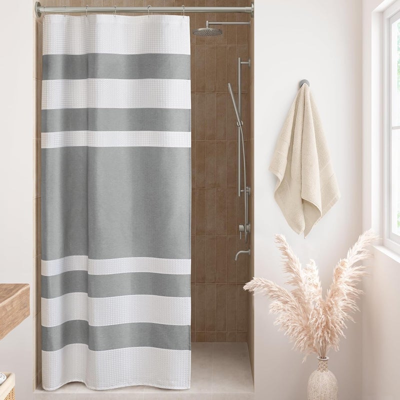 madison park Shower Curtain Spa Waffle Weave Stall Shower Curtain for Bathroom 3M Scotchgard Moisture Management, Spa Quality Modern Shower Curtains for Bathroom, Stall 36x72'' Grey - Image 1