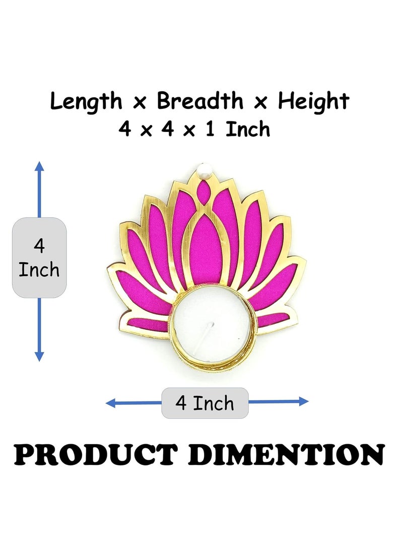 CREYENTES CREYENTES Tealight Candle Lotus Diya Rangoli with Tealight Holder and Tealight CandlesFloor Decoration Diwali Home Dcor Ganesh Chaturthi and Corporate Gifts 6 Pink Lotus Pink Flower  - Image 5