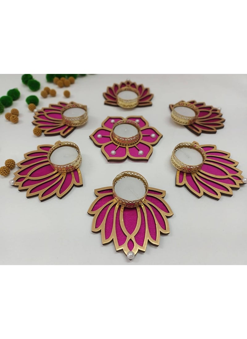 CREYENTES CREYENTES Tealight Candle Lotus Diya Rangoli with Tealight Holder and Tealight CandlesFloor Decoration Diwali Home Dcor Ganesh Chaturthi and Corporate Gifts 6 Pink Lotus Pink Flower  - Image 1