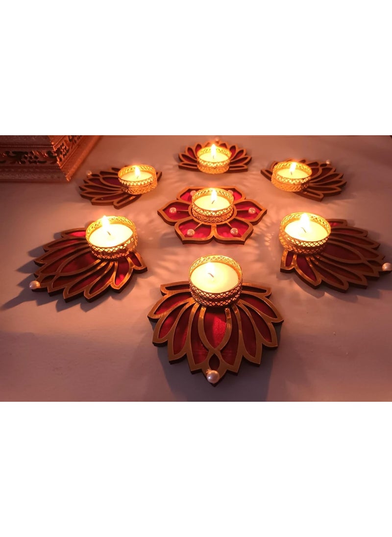 CREYENTES CREYENTES Tealight Candle Lotus Diya Rangoli with Tealight Holder and Tealight CandlesFloor Decoration Diwali Home Dcor Ganesh Chaturthi and Corporate Gifts 6 Pink Lotus Pink Flower  - Image 3