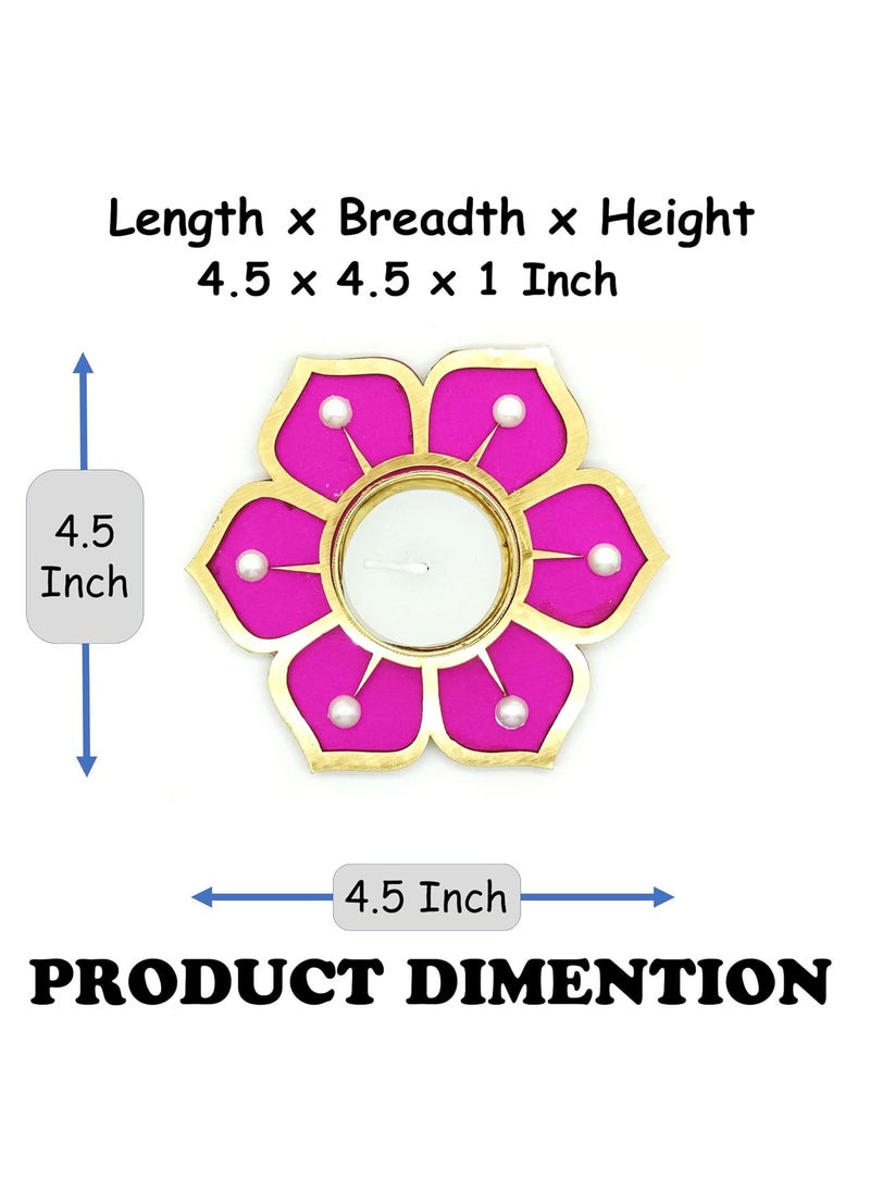 CREYENTES CREYENTES Tealight Candle Lotus Diya Rangoli with Tealight Holder and Tealight CandlesFloor Decoration Diwali Home Dcor Ganesh Chaturthi and Corporate Gifts 6 Pink Lotus Pink Flower  - Image 4