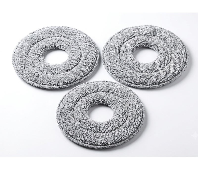 Rymel Round Microfiber Mop Pads 3pcs Replacement Refills for Spin Mops – Reusable Hook and Loop Floor Cleaning Cloth Pads, High Water Absorption - Image 1