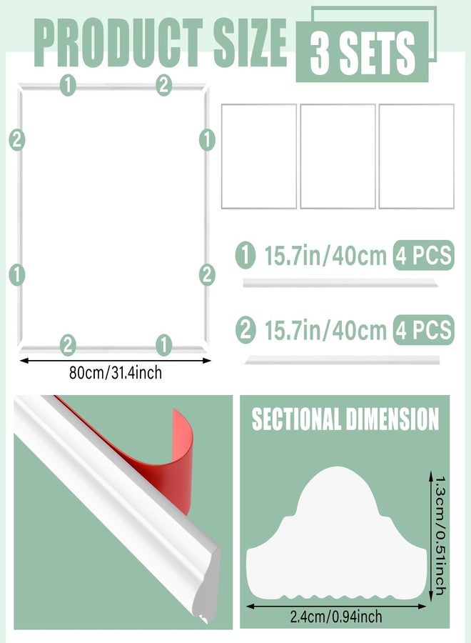 Colingmill 3 Set Accent Wall Molding Kit Premade Wainscoting Panels Wall Molding Peel and Stick Panel White Pre Cut Trim for Walls Picture Frame Molding for Home Decoration(31.5x31.5 Inch) - Image 2