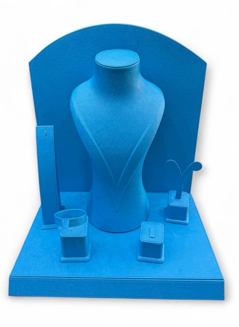 Al Seraj Jewellery Display Set for Shops & Showrooms, 5-Piece Sky Blue Rexine Leather Display Stand for Necklace, Ring, Earrings, Bracelet & Bangle - Image 1