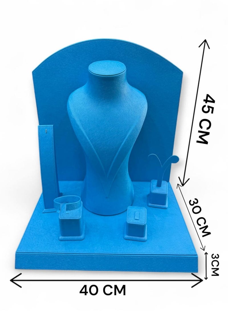 Al Seraj Jewellery Display Set for Shops & Showrooms, 5-Piece Sky Blue Rexine Leather Display Stand for Necklace, Ring, Earrings, Bracelet & Bangle - Image 3