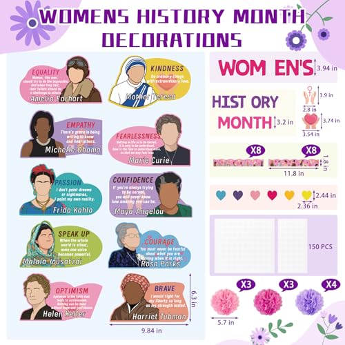 MUOUAKATE Womens History Month Bulletin Board Decorations, 46 Pcs International Women's Day Decorations Set with Motivational Women Posters Cutouts Quotes, Paper Blooms for Classroom Door, Wall, Hallway Decor - Image 2