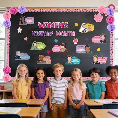MUOUAKATE Womens History Month Bulletin Board Decorations, 46 Pcs International Women's Day Decorations Set with Motivational Women Posters Cutouts Quotes, Paper Blooms for Classroom Door, Wall, Hallway Decor - Image 5
