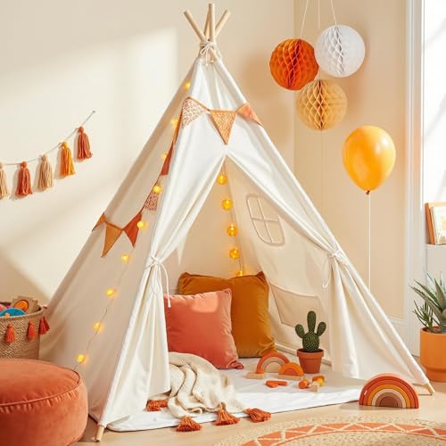wilwolfer Kids Teepee Tent for Girls or Boys with Carry Case Foldable Play Tent for Toddler Suit for Indoor and Outdoor Play Protable Kids Playhouse Children TentMat not Included - Image 1