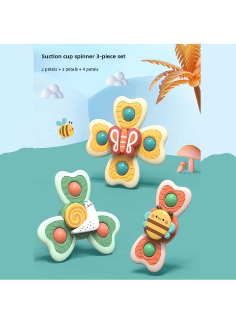 Children's Top Cartoon Rotating Insects Flower Suction Cup Turning Bite Bathing Toy-Color:Turn Three-piece Set [bee + Snail + Butterfly] OPP Bag-Specifications:None