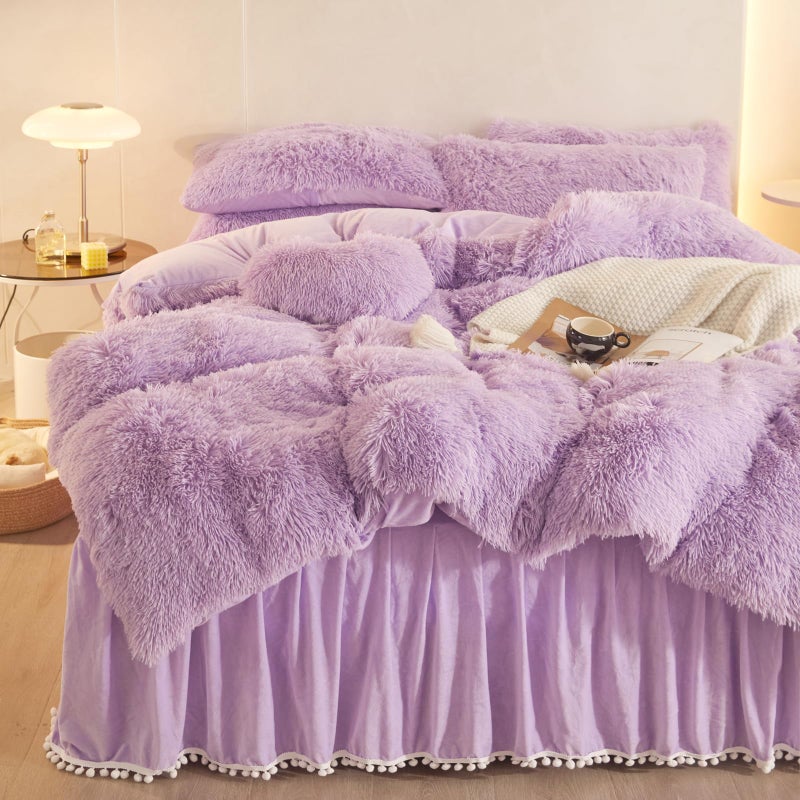 HAIHUA Fluffy Lavender Comforter Cover Twin Set, Plush Lavender Girls Twin Bedding Set 2 Pieces (1 Furry Duvet Cover + 1 Shaggy Plush Pillow Cases) Girls Faux Fur Bed Set, Zipper Closure - Image 5