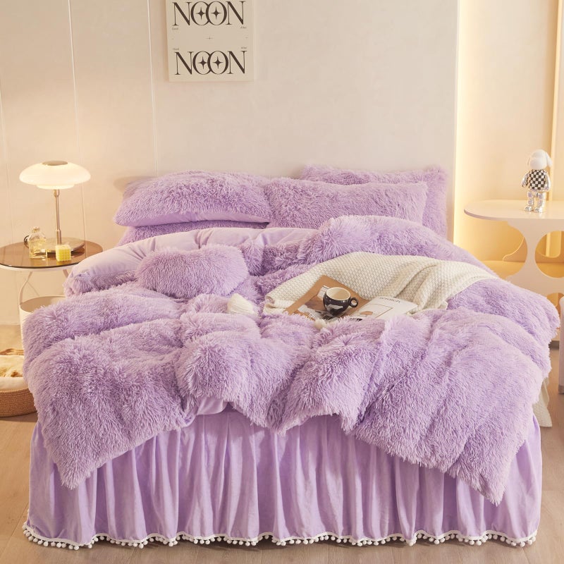 HAIHUA Fluffy Lavender Comforter Cover Twin Set, Plush Lavender Girls Twin Bedding Set 2 Pieces (1 Furry Duvet Cover + 1 Shaggy Plush Pillow Cases) Girls Faux Fur Bed Set, Zipper Closure - Image 1