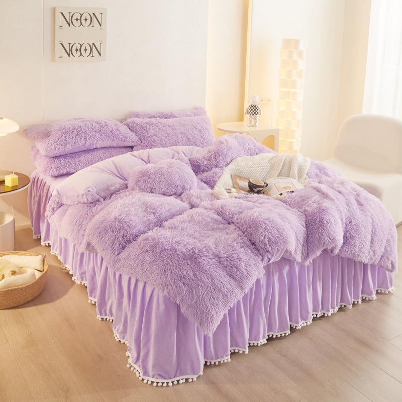 HAIHUA Fluffy Lavender Comforter Cover Twin Set, Plush Lavender Girls Twin Bedding Set 2 Pieces (1 Furry Duvet Cover + 1 Shaggy Plush Pillow Cases) Girls Faux Fur Bed Set, Zipper Closure - Image 2