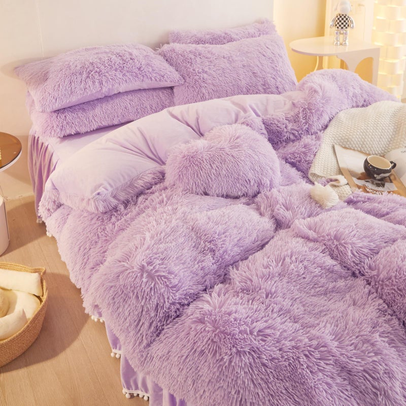 HAIHUA Fluffy Lavender Comforter Cover Twin Set, Plush Lavender Girls Twin Bedding Set 2 Pieces (1 Furry Duvet Cover + 1 Shaggy Plush Pillow Cases) Girls Faux Fur Bed Set, Zipper Closure - Image 3