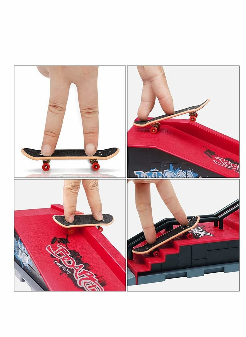 Finger Skateboard Ramp Set, Comes With 1 x Finger Skateboard With And Spare Tool Set, Interactive Tabletop Freestyle Skate Game (The Free Skateboard Pattern Is Random, Scene A）