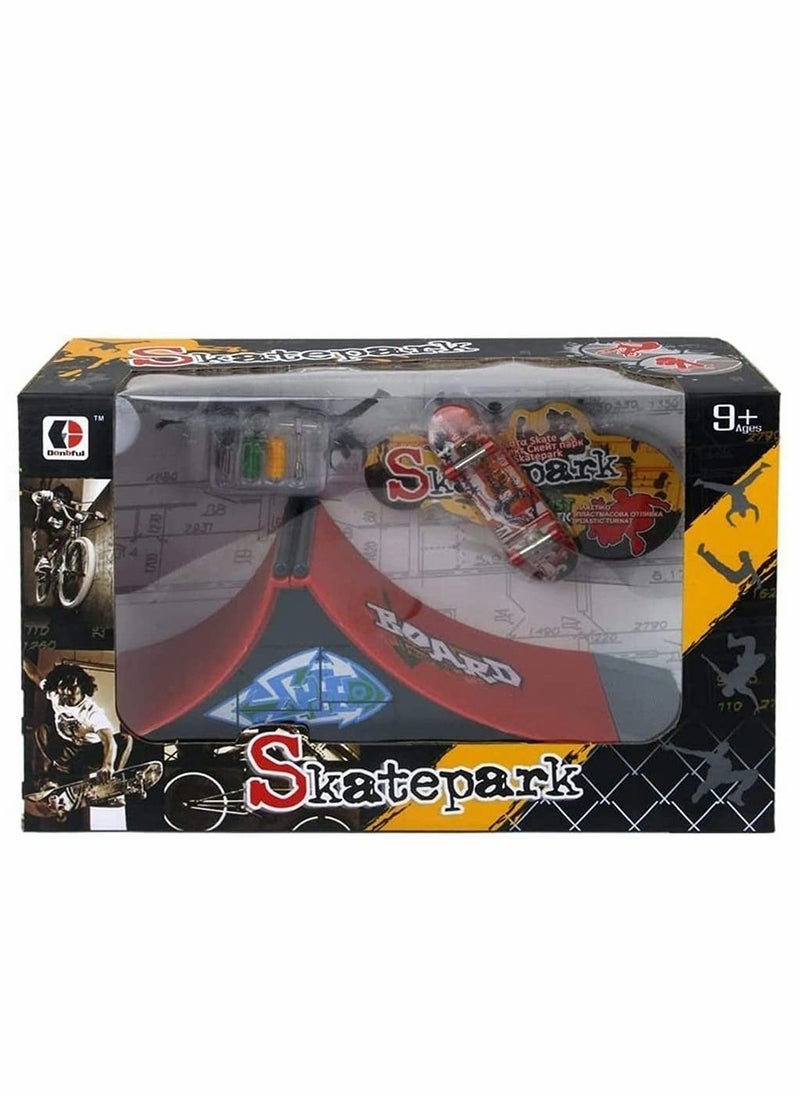 Finger Skateboard Ramp Set, Comes With 1 x Finger Skateboard With And Spare Tool Set, Interactive Tabletop Freestyle Skate Game (The Free Skateboard Pattern Is Random, Scene A）